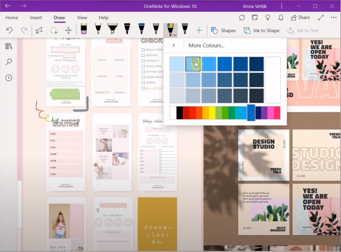Microsoft OneNote app working screen